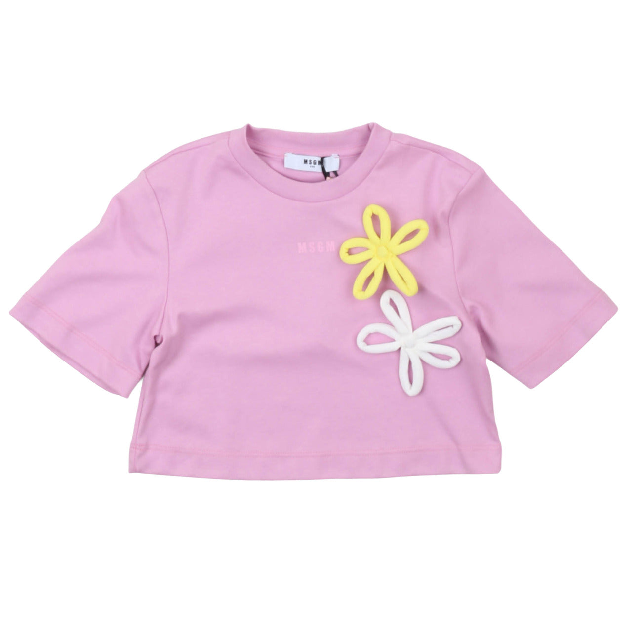 msgm - LIGHT INTERLOCK CROPPED T-SHIRT GIRL PIN