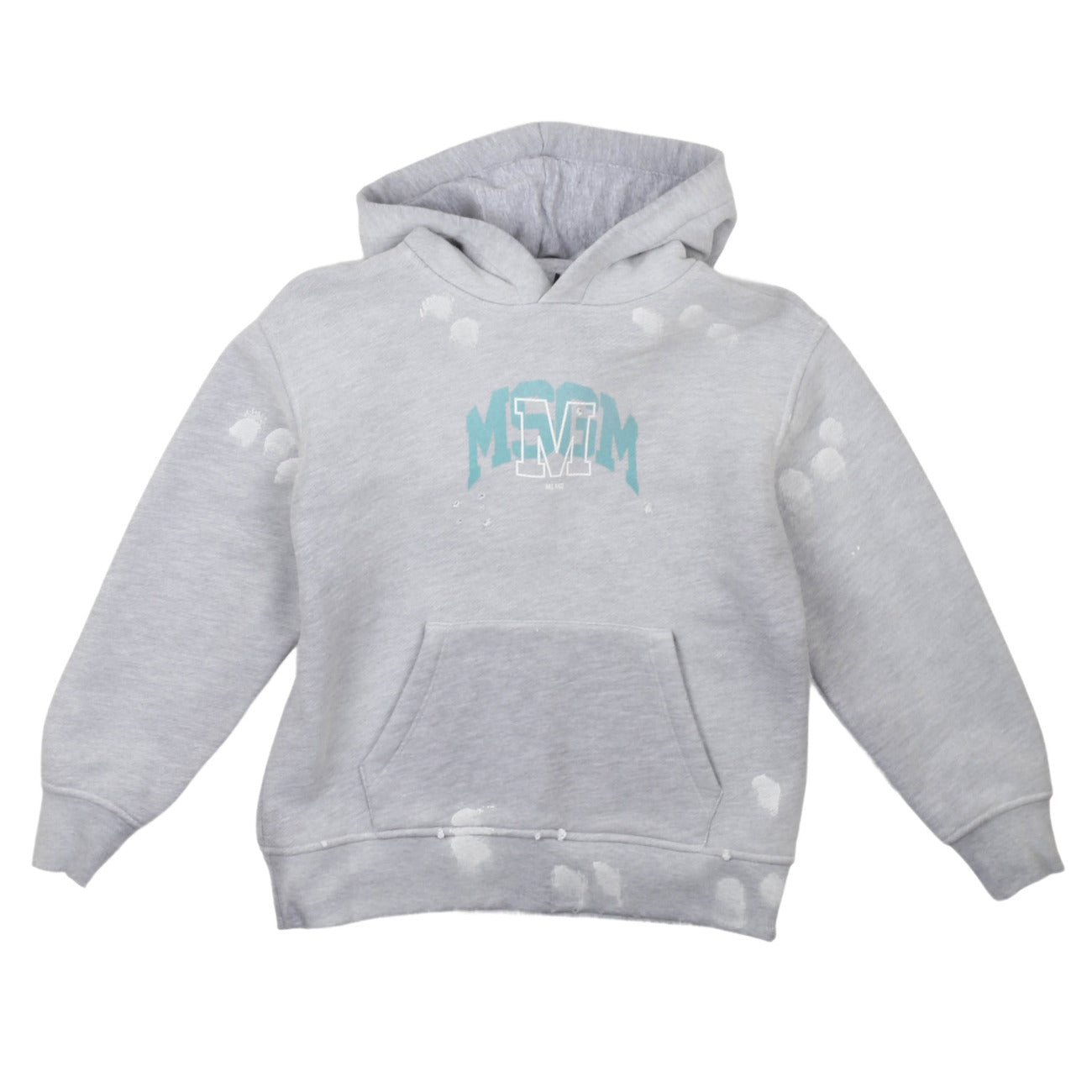 msgm - DIAGONAL FLEECE HOODIE BOY GRIGIO MELANG