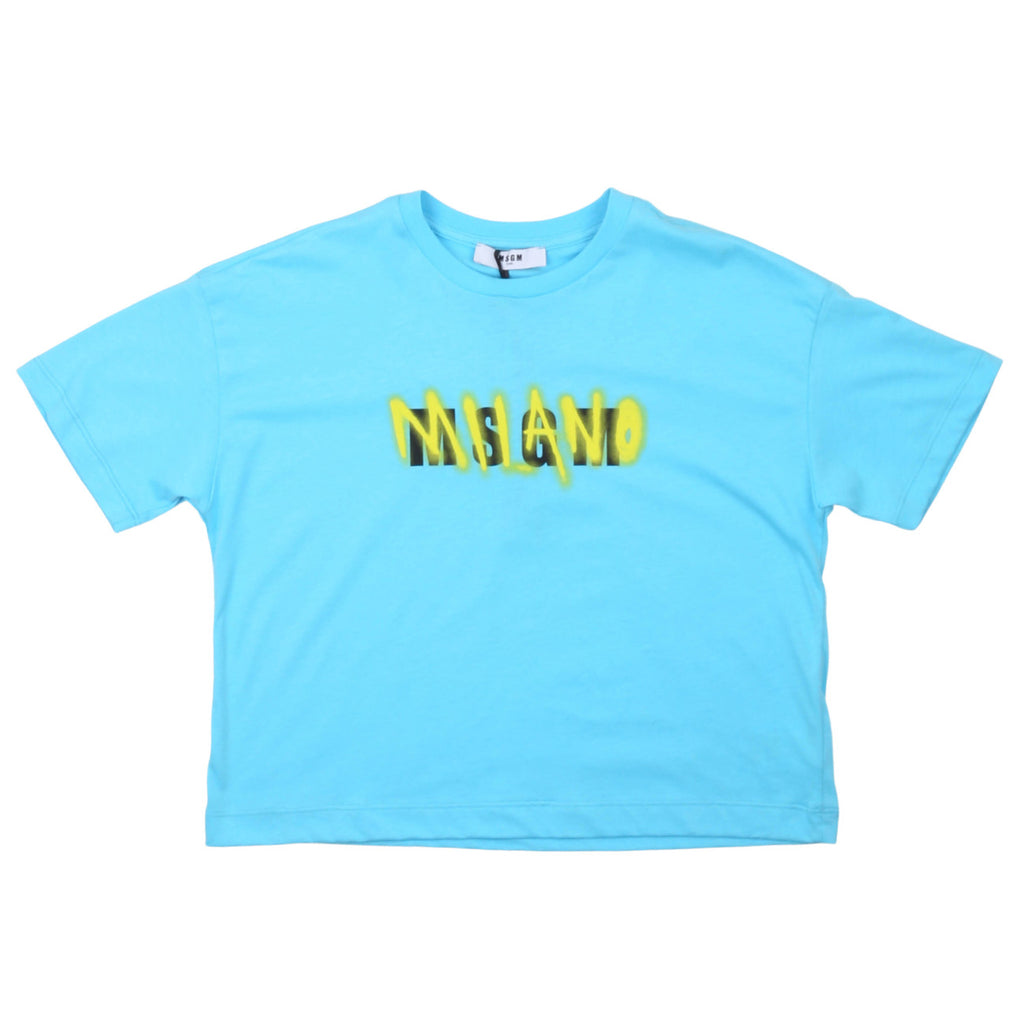 msgm - JERSEY BOX T-SHIRT GIRL LIGHT SKY