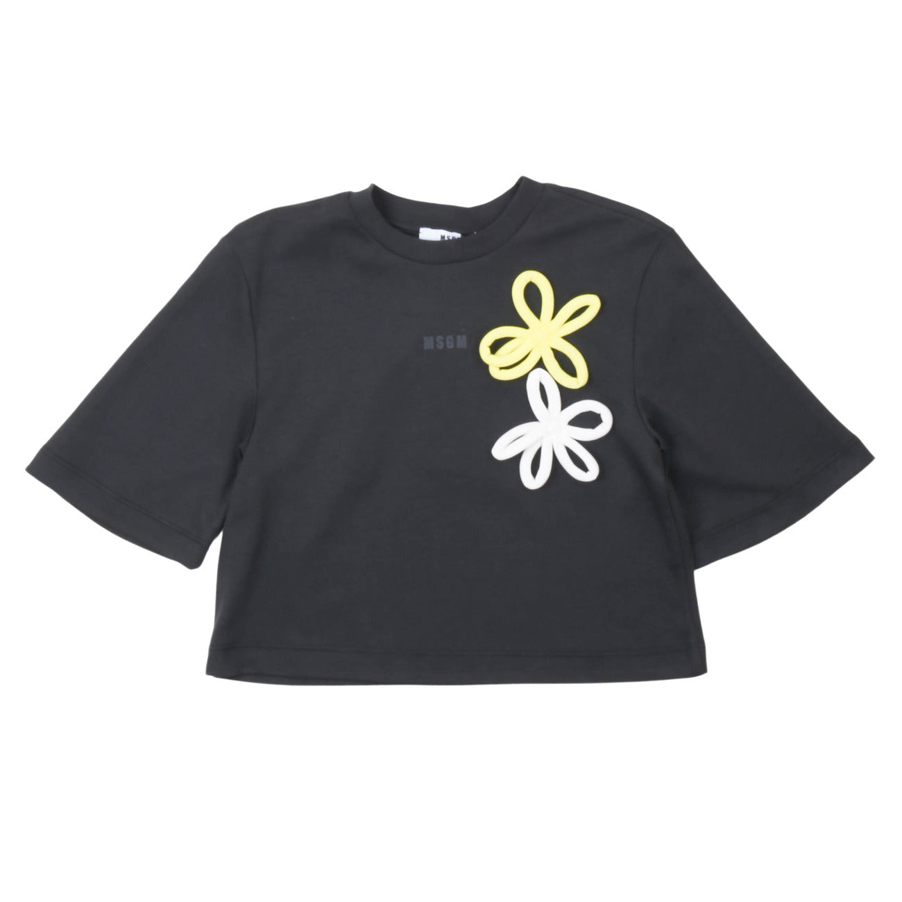 msgm - LIGHT INTERLOCK CROPPED T-SHIRT GIRL NER