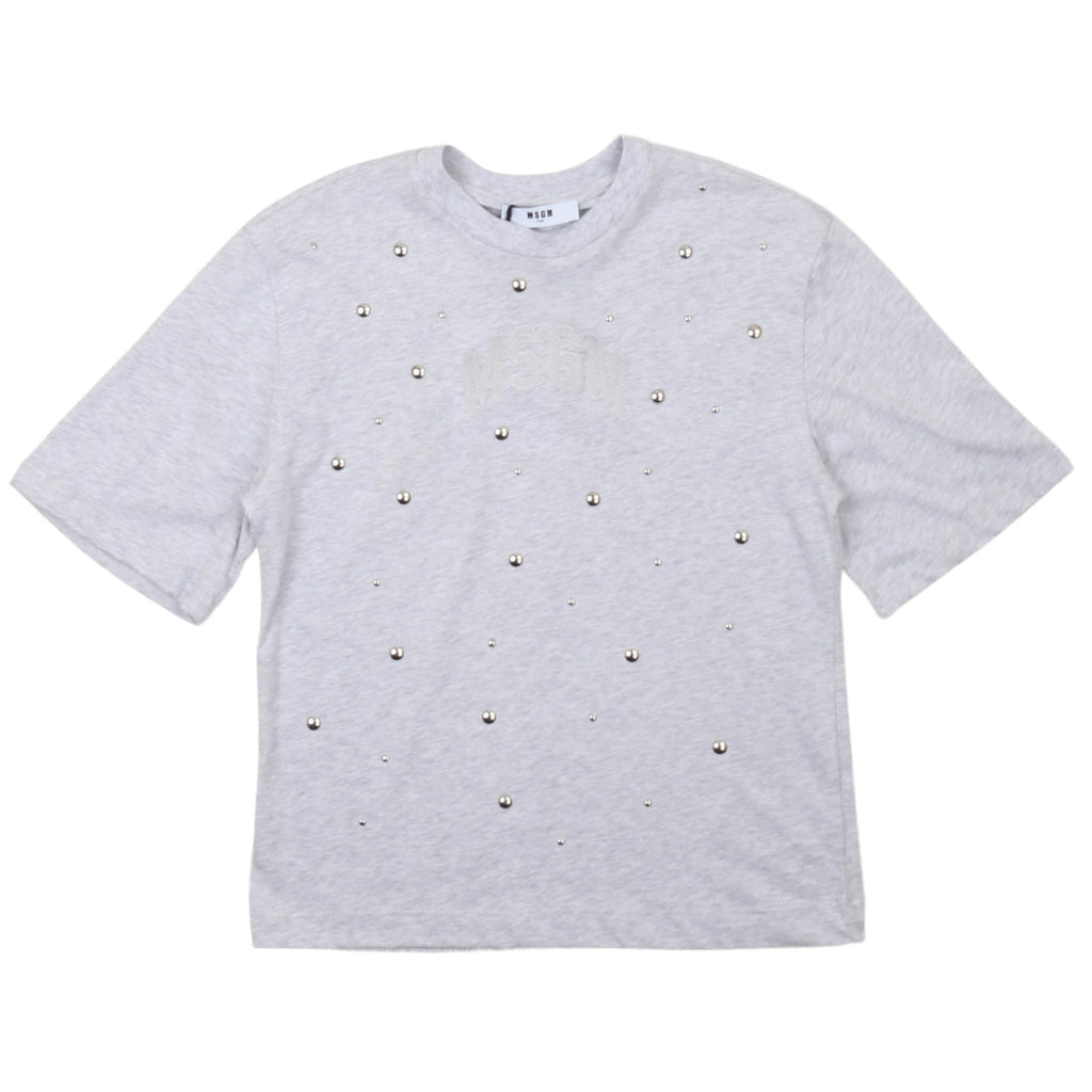 msgm - STUDDED JERSEY OVER  T-SHIRT GIRL GRIGIO