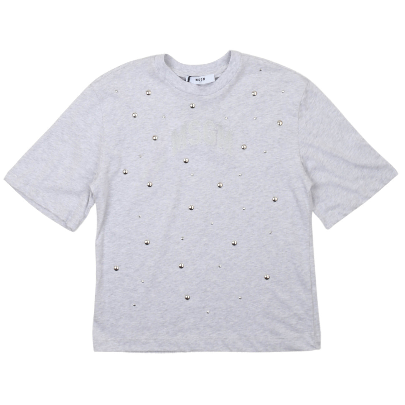 msgm - STUDDED JERSEY OVER  T-SHIRT GIRL GRIGIO