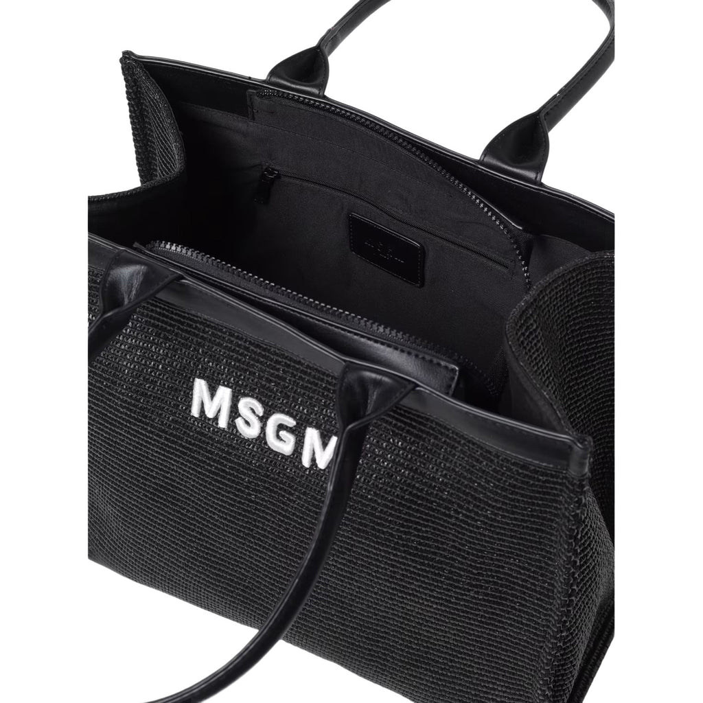 msgm - STRAW AND ECO-LEATHER BAG GIRL NERO/BLAC