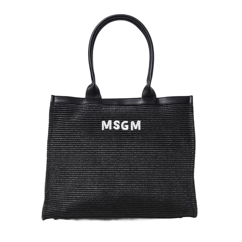 msgm - STRAW AND ECO-LEATHER BAG GIRL NERO/BLAC